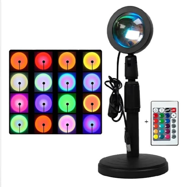 Lâmpada Pôr do Sol com Controle Remoto Luz Noturna USB 16 Cores Ajustáveis para Decoração de Quarto e Festas (6236)
