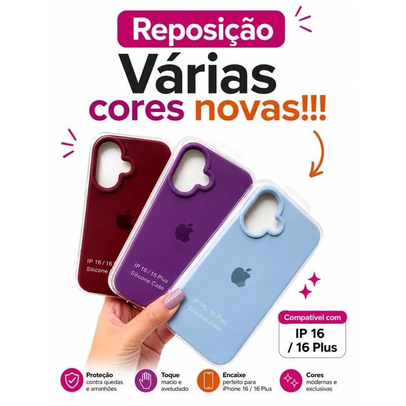 Capa de Silicone Premium Forrada  compatível com (iPhone 16/16 plus) – Case Macia Antirrisco, Toque Aveludado