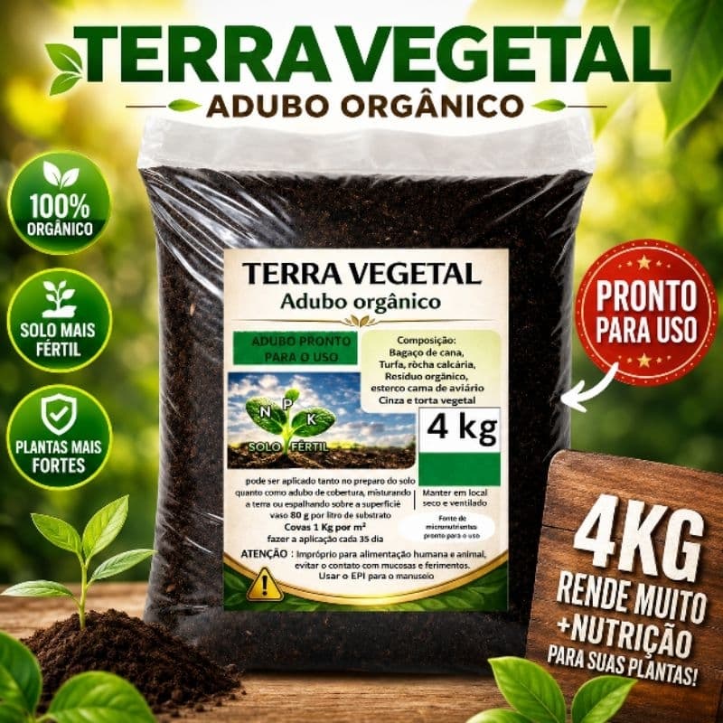 Fertilizante Terra Vegetal Adubada Orgânica Pronta Uso Solo Fértil Plantas Jardim Vaso
