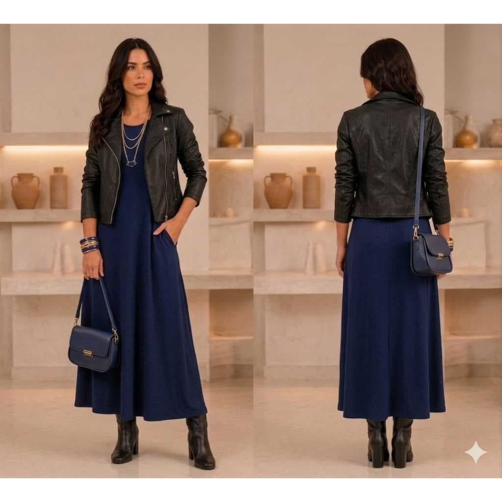 Vestido Feminino Longo  Malha Leve Confortável Outono Inverno Versátil 502