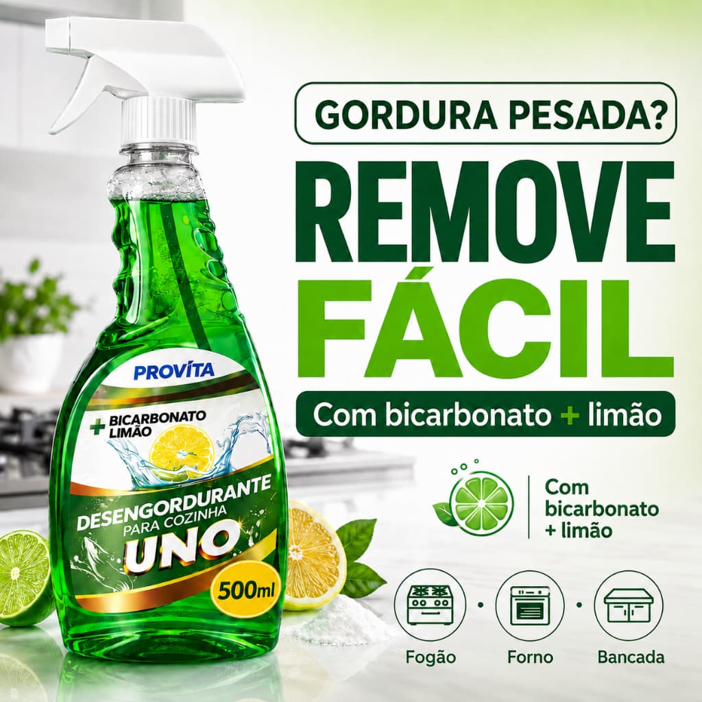 Provita Desengordurante Cozinha Spray 500Ml Bicarbonato Fogao Forno Pia Bancada Brilho Instantaneo