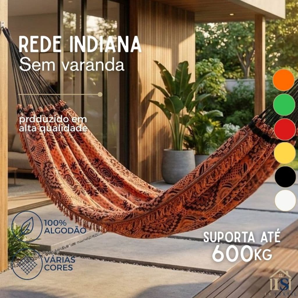 Rede Indiana Sem Varanda 100% Algodão Suporta Até 600kg Paremium Várias Cores