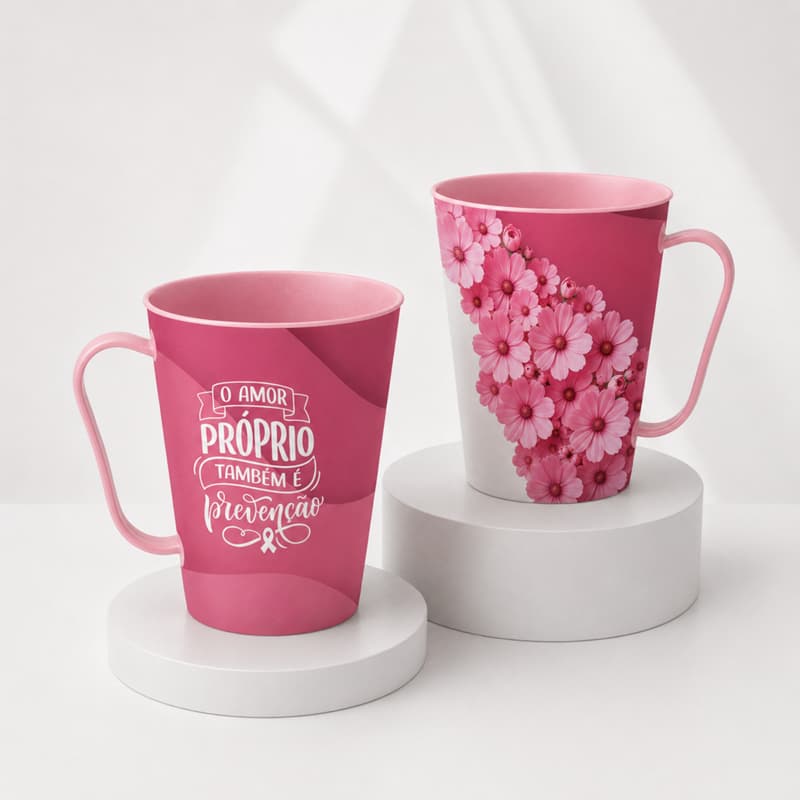 Kit 36 Canecas Outubro Rosa 430ml Festa Campanha Conscientização