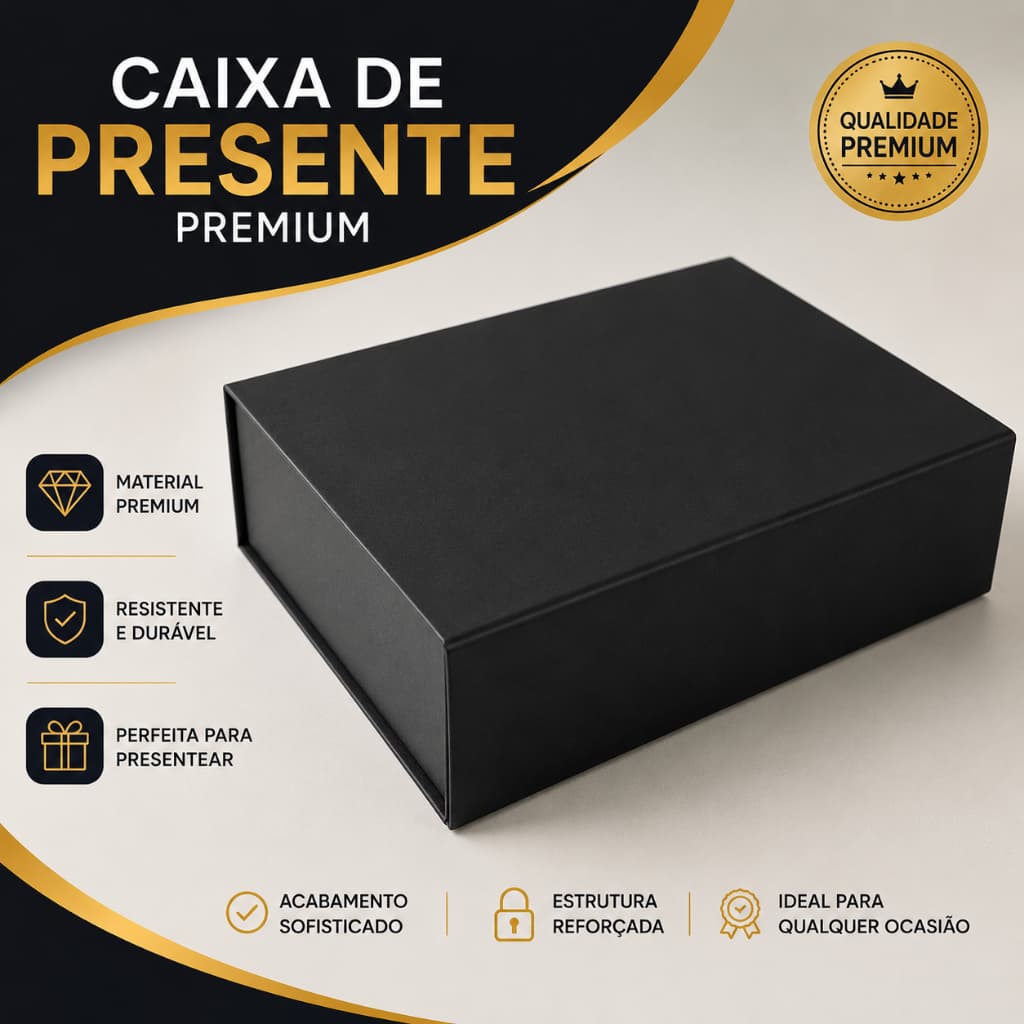 Caixa Rígida Para Presente Preta Rígida 18x18x7 36X26X10 Com Fechamento Magnético
