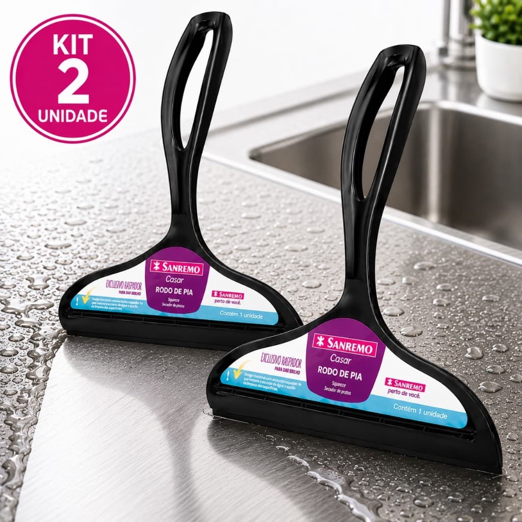 Kit 2 Rodos de Pia Sanremo 14cm Raspador de Água Vidro Limpeza Pia Cozinha Banheiro Rodo Pequeno Multiuso