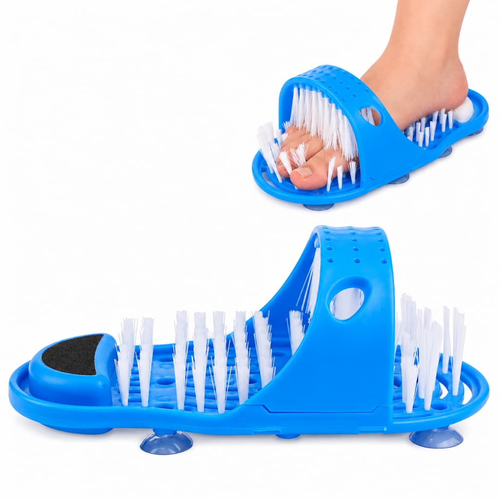 Lava Pés Chinelo Escova Massageadora para Banho com Lixa Esfoliante para Calcanhar e Ventosas