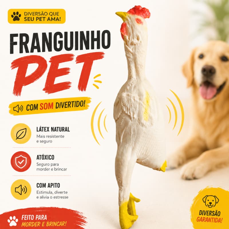 Brinquedo Frango Cachorro Látex Mordedor com Apito Sonoro 33cm Cães Médios Grandes Atóxico Pet