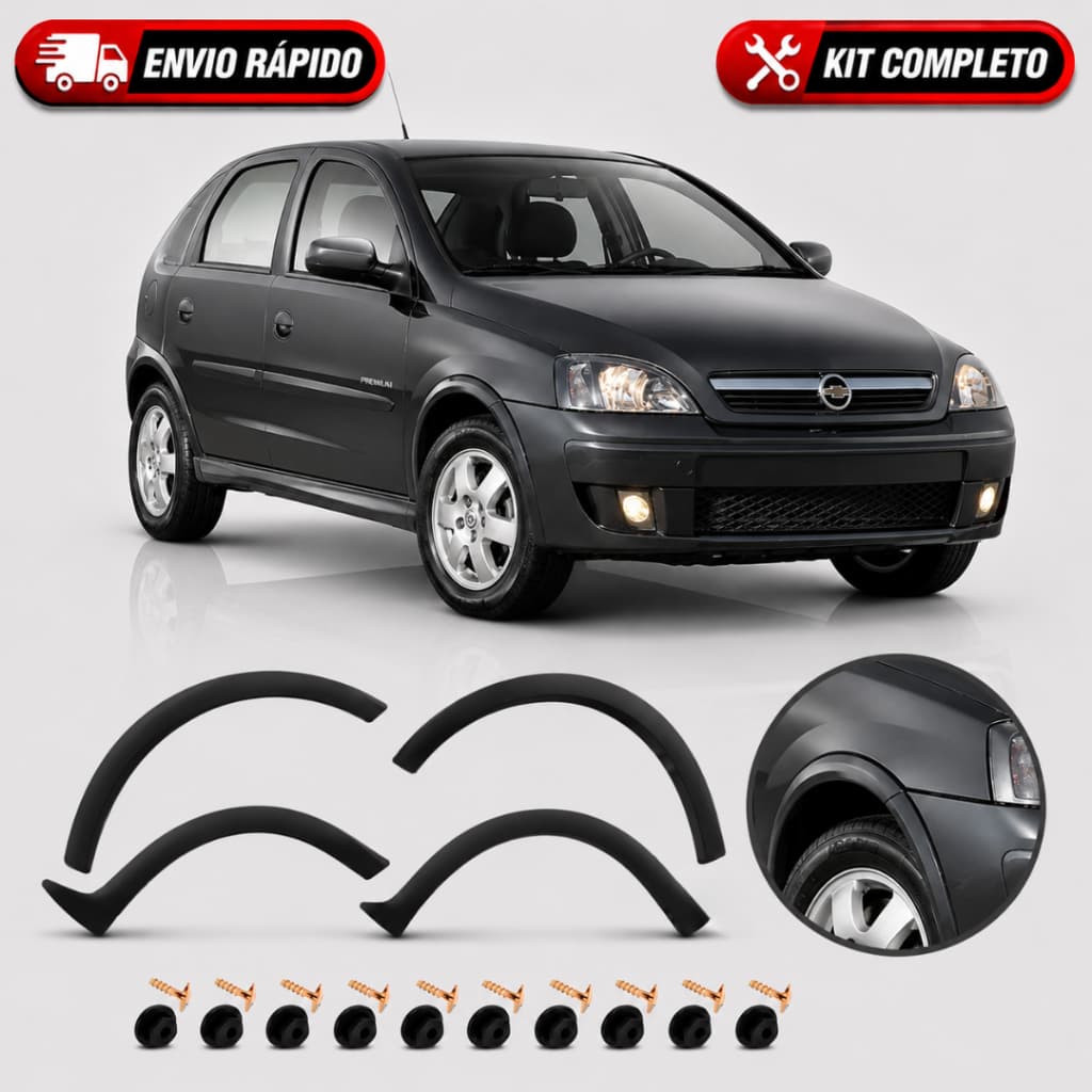 Kit Moldura Paralama 2 Dianteiro + 2 Traseira Corsa Montana Hatch 03 04 05 06 07 2010 Jogo 4 Pçs