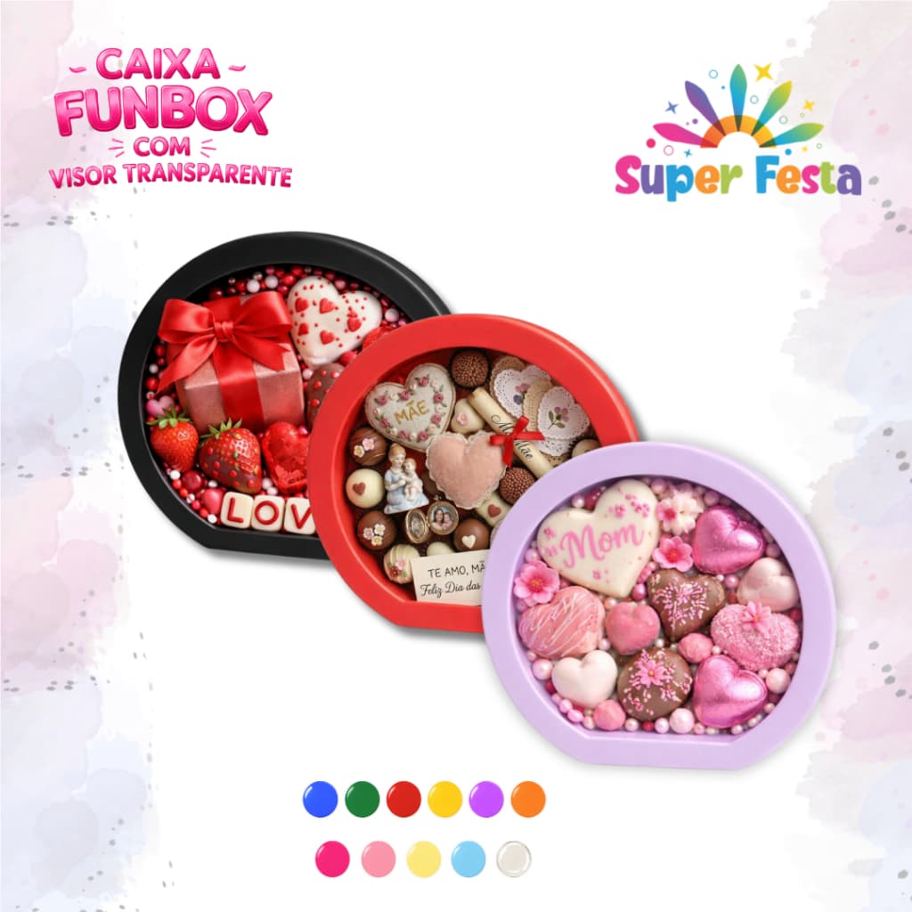 Caixa FunBox com Visor Transparente Ideal para Personalizar Lembrancinhas e Doces (VISOR IMBUTIDO NA CAIXA)