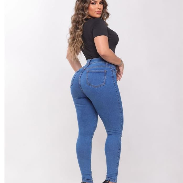 Calça Jeans Feminina Skinny Cintura Alta Levanta Bumbum modeladora Com Lycra confortável