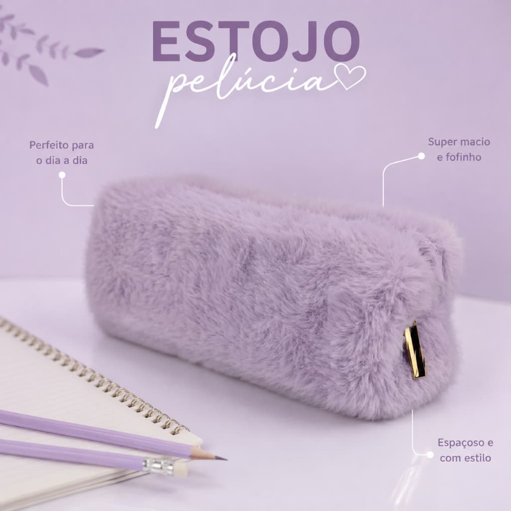 Estojo de Pelucia Retangular Cor Lílas 1 Ziper Vighs Estojo Escolar