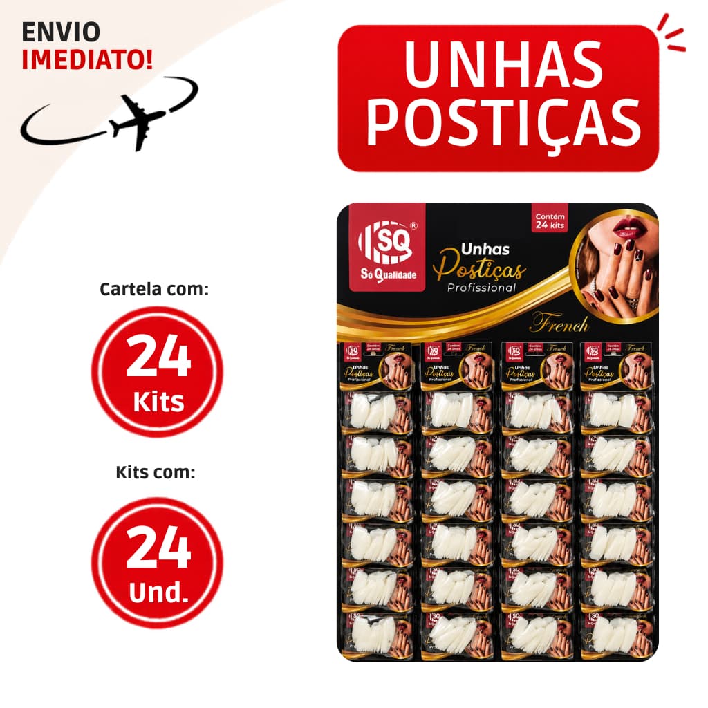 Unhas Postiças Francesinha Quadradas 24 Unidades Modelo French Natural * Envio Imediato *