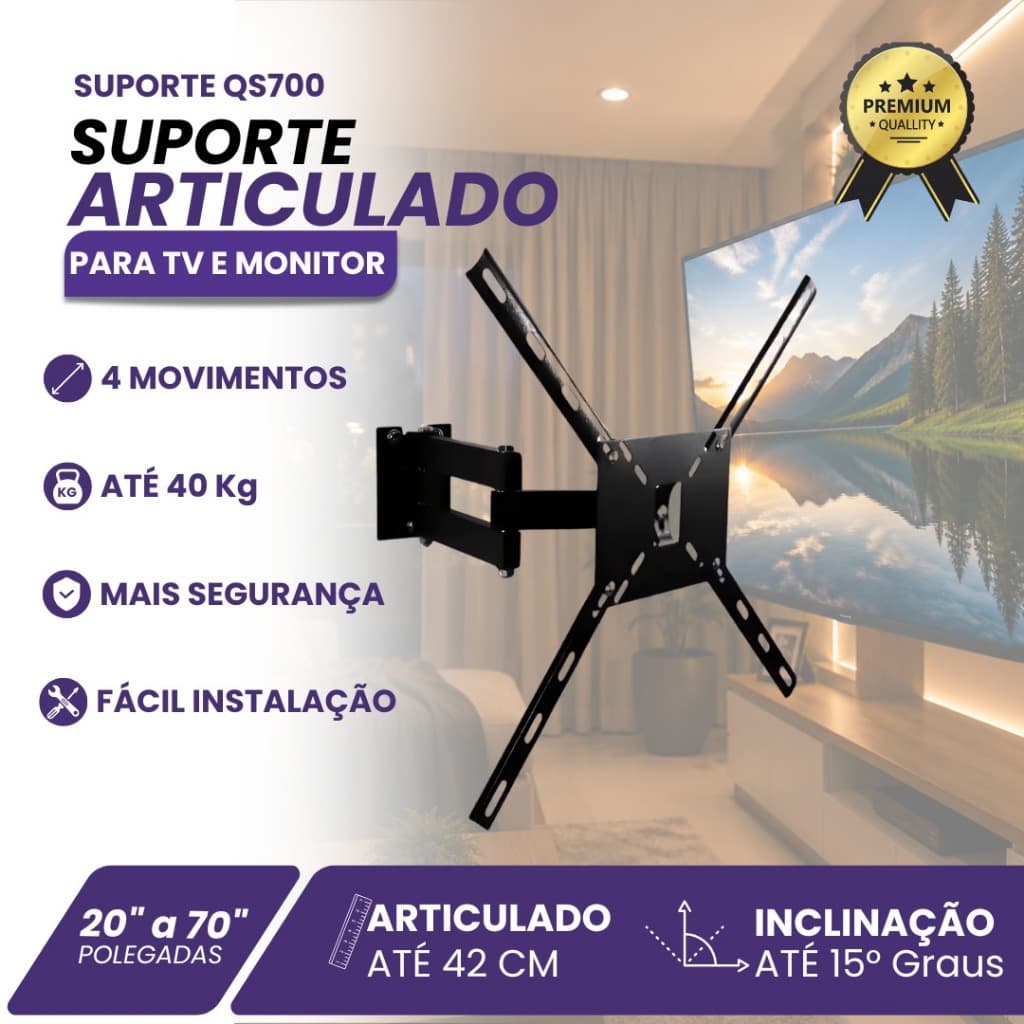 Suporte Articulado Para Tv E Monitor De 20" A 70" Polegadas