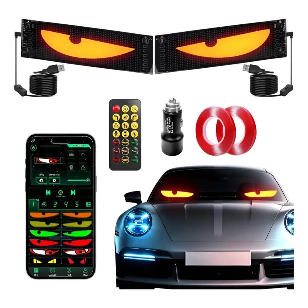 37.4x9.2cm 2PCS Devils Eye Led Tela De Luz Plug-in DIY App Control Flexible Rolling Display Carro Usb Plug-In Diy Contro