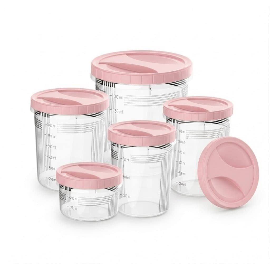 Kit com 5 Potes Com Tampa Redonda Rosa - Uninjet