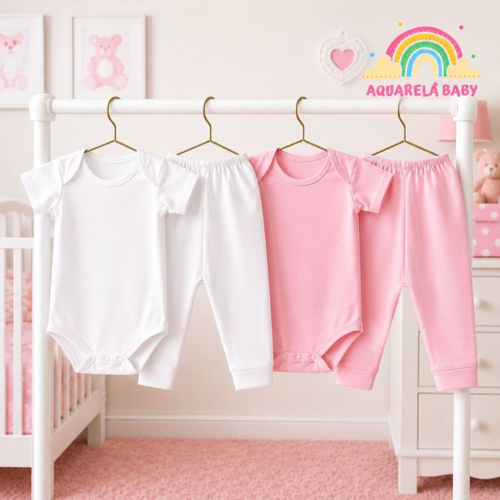 Kit 4 Peças Mijão Calça e Body Malha Tamanhos P/M/G Bebê Menina