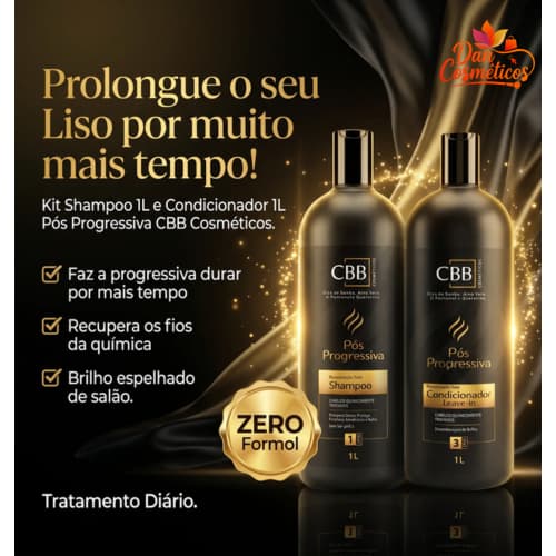 Kit Shampoo 1L E Condicionador 1L Pós Progressiva CBB Cosméticos Prolonga O Liso Brilho Intenso