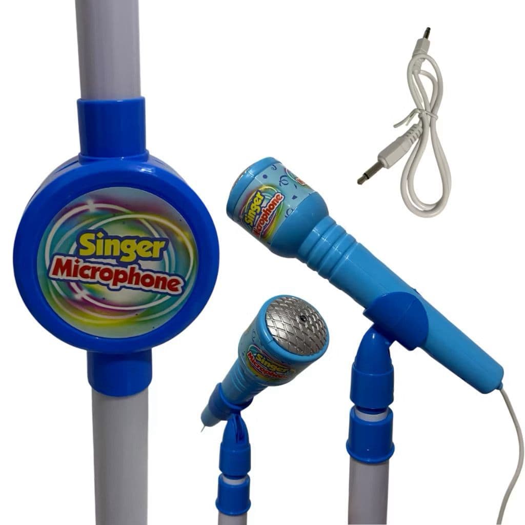 Karaokê Infantil Acompanha 2 Microfones Pedestal Luz e Som Brinquedo Infantil Karaoke Duplo Super Pop Star Cantar