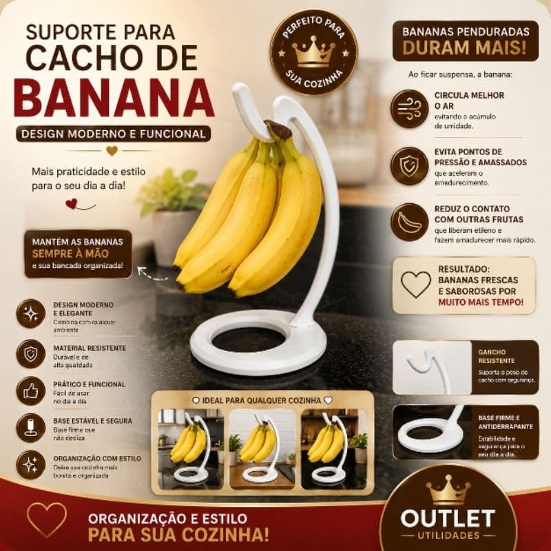 Suporte Para Banana Porta Cacho bananas Organizador Cozinha Moderno lavável