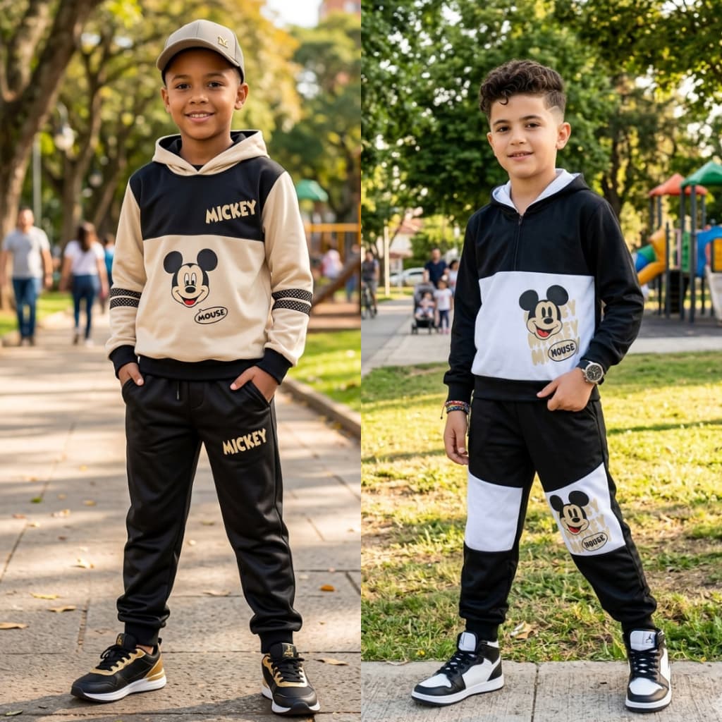 Conjunto Infantil Menino Mickey Chimpa Peluciada Abrigo Casaco E Calça Estiloso 4 ao 12