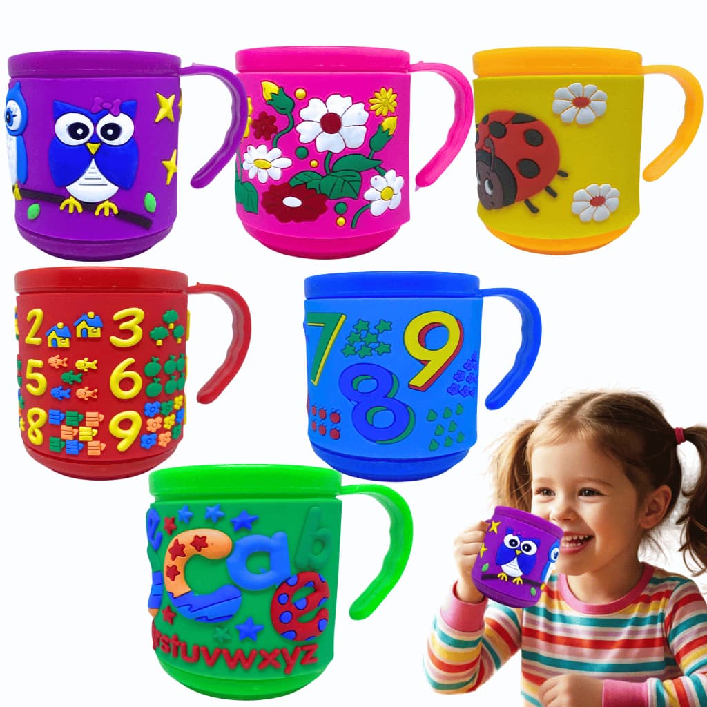 Caneca Infantil 220ML Desenhos 3D Emborrachado, Caneca Infantil Menino, Caneca Infantil Menina