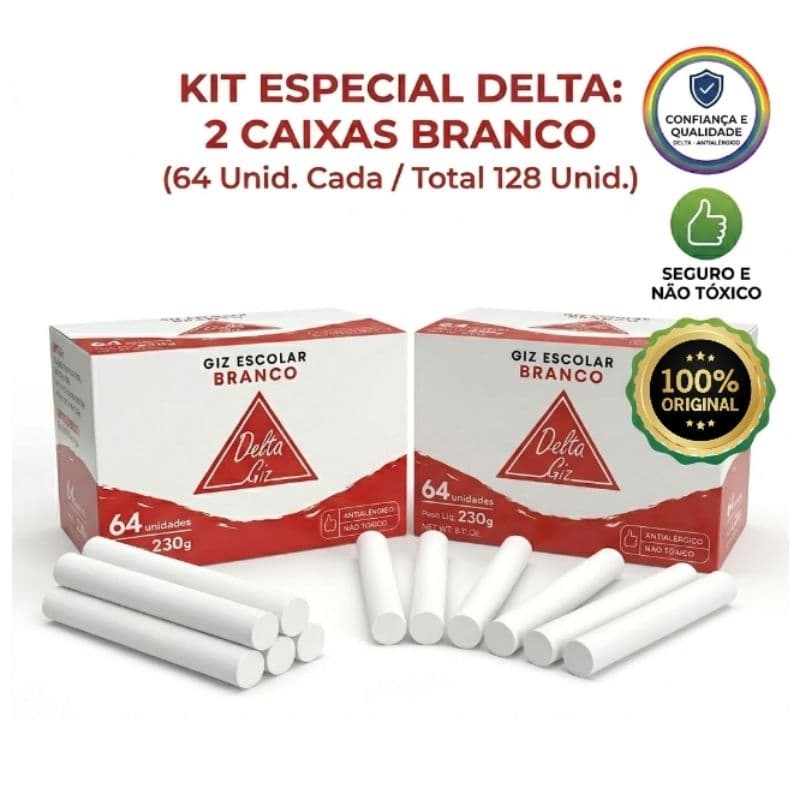 Giz de Lousa Escolar Delta Antialérgico Não Tóxico Quadro Negro Kit 2 /4 Cx Branco Colorido Original