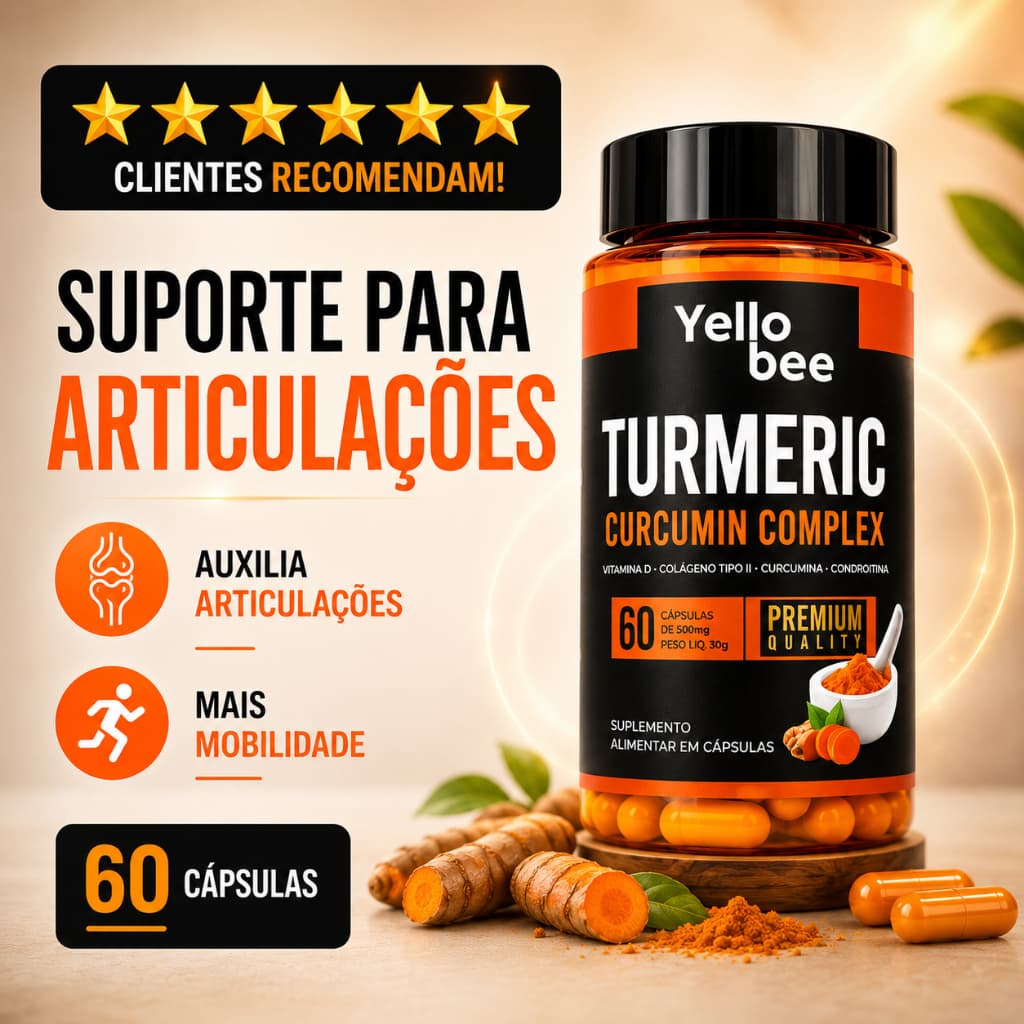 Cúrcuma Articulações Joelho 500mg Concentrado 60 Cápsulas Colágeno Tipo 2 Condroitina Vitamina D