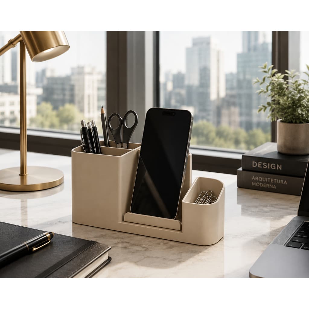 Organizador Mesa Escritório com Suporte de Telefone e Canetas