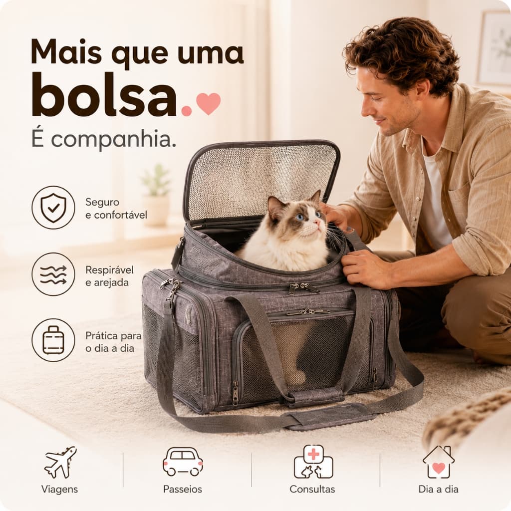 Bolsa Mochila Pet Dobrável para Gatos e Cachorros – Portátil, Respirável e Fácil de Transportar