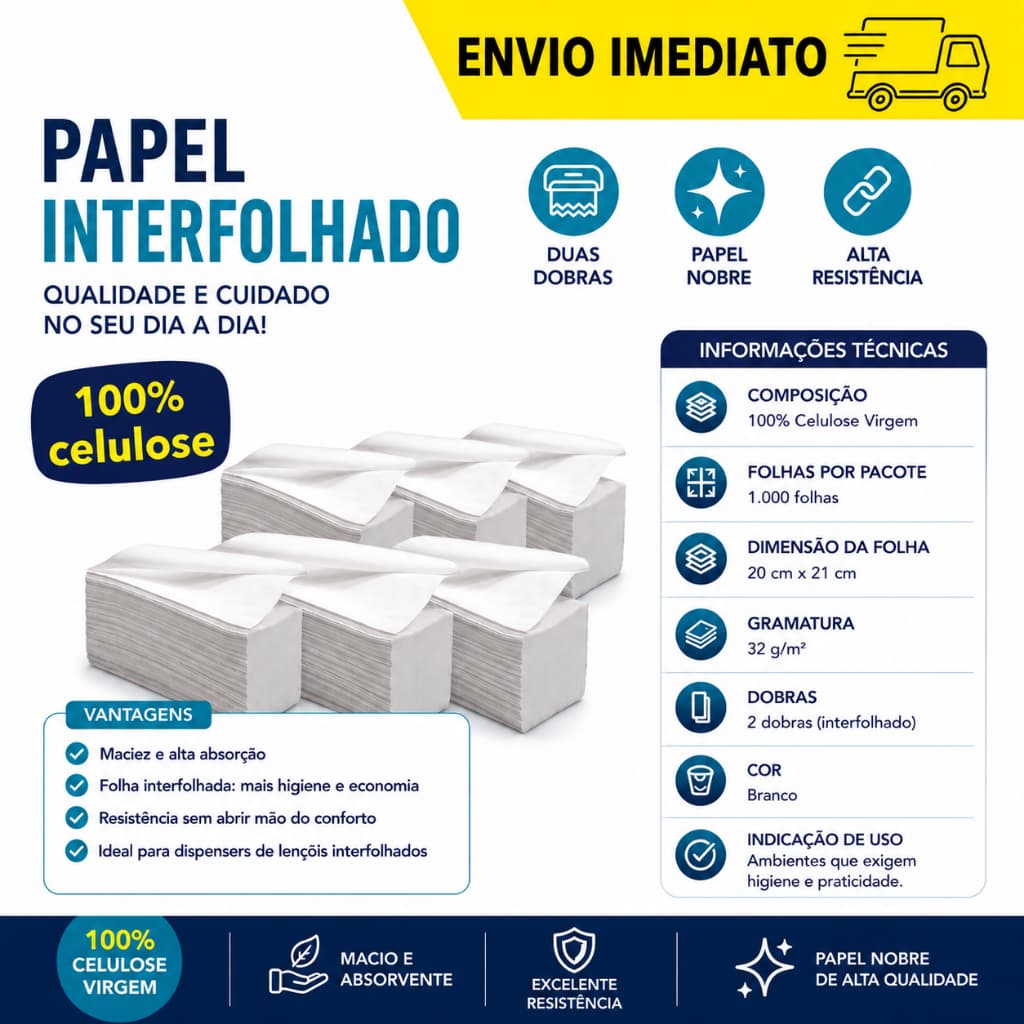 Papel Toalha Interfolha Branco Premium 1000 fls 20x20