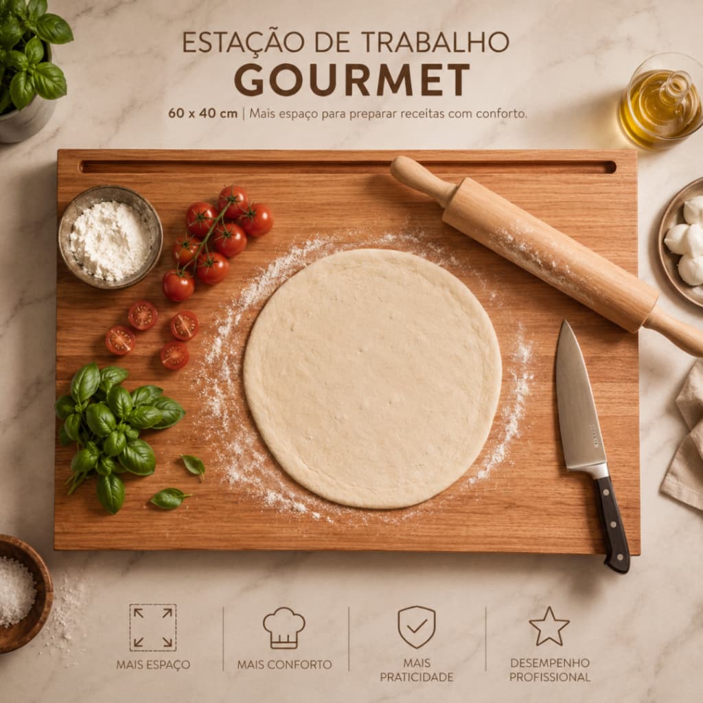 Tábua Estação Corte Gourmet 60x40 Madeira Maciça Premium