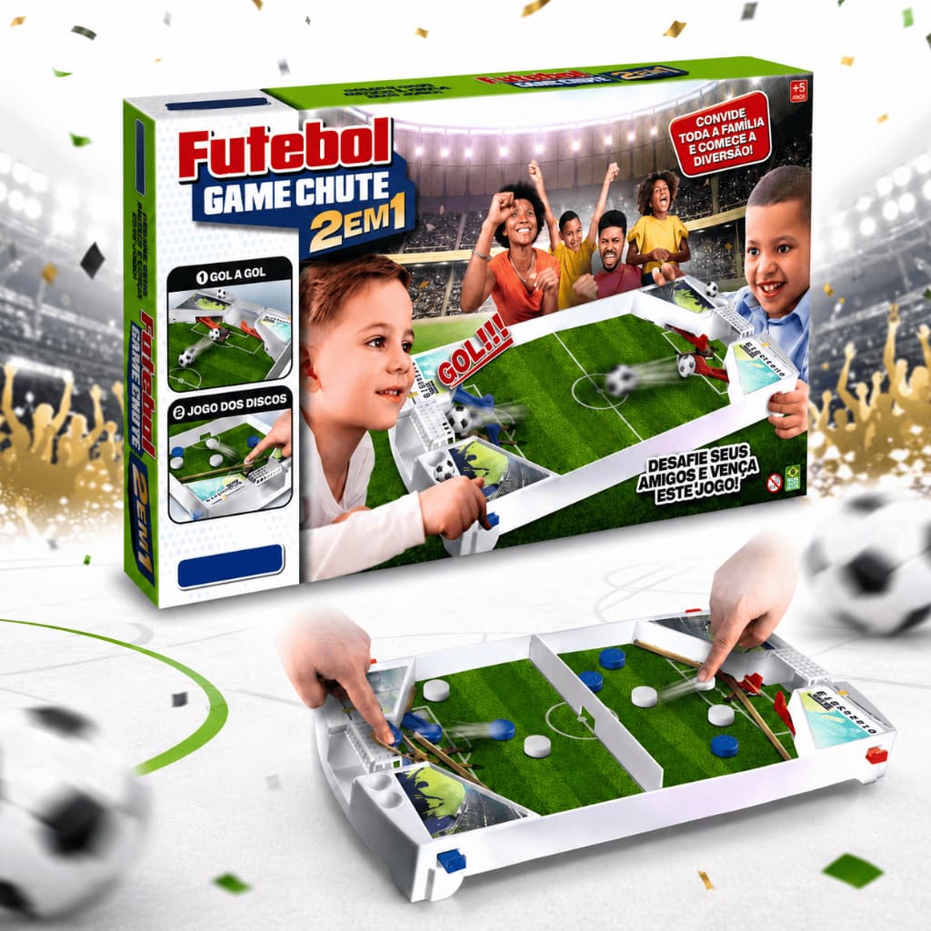Kit Jogo 2 em 1 Futebol de Botão Tabuleiro Mesa Infantil Gol Menino Pinball Copa do Mundo Brasil