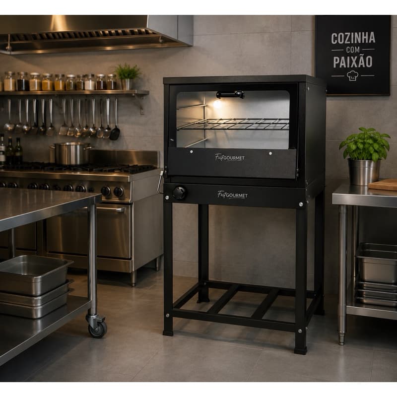 Forno 80 Litros Industrial A Gás Baixa Pressão Com Cavalete Tampa Vidro Pintura Epóx