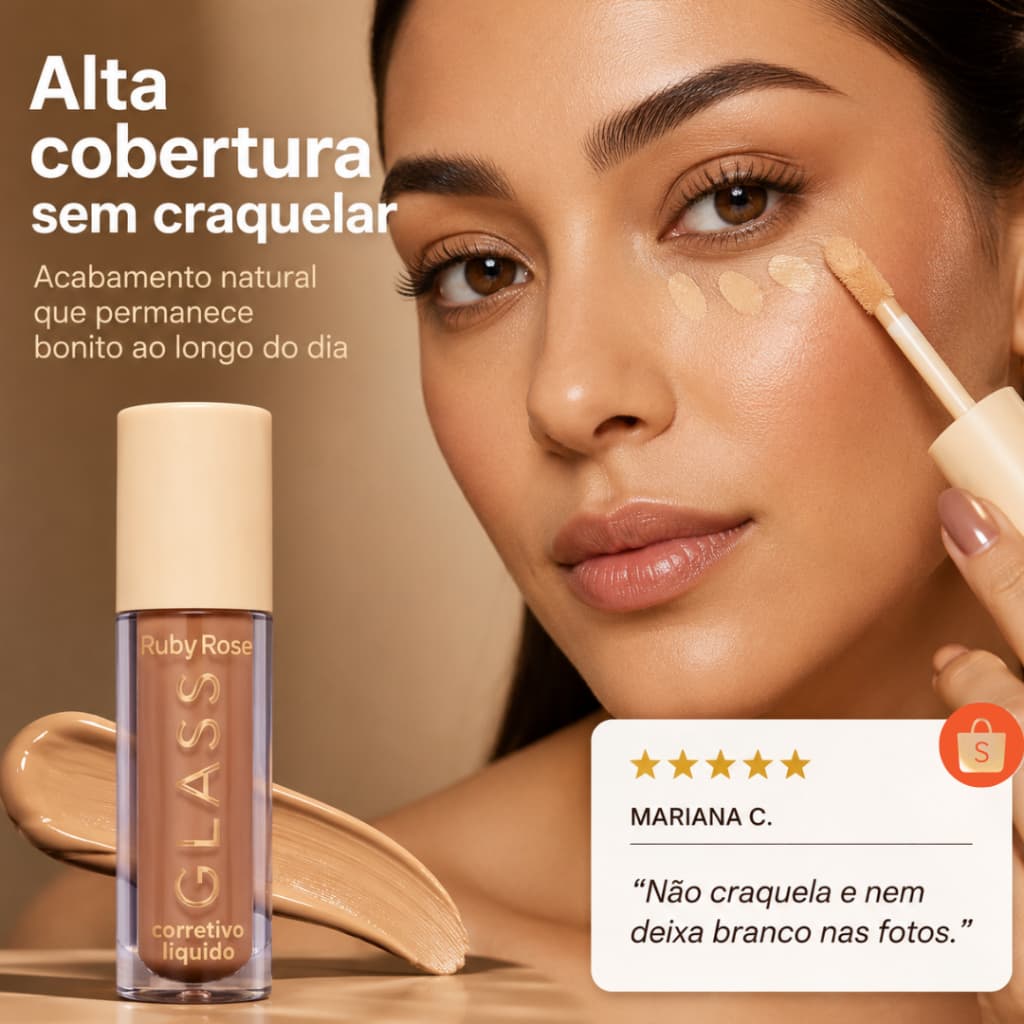 Corretivo Líquido Textura Leve Com Acabamento Aveludado GLASS BY RUBY ROSE