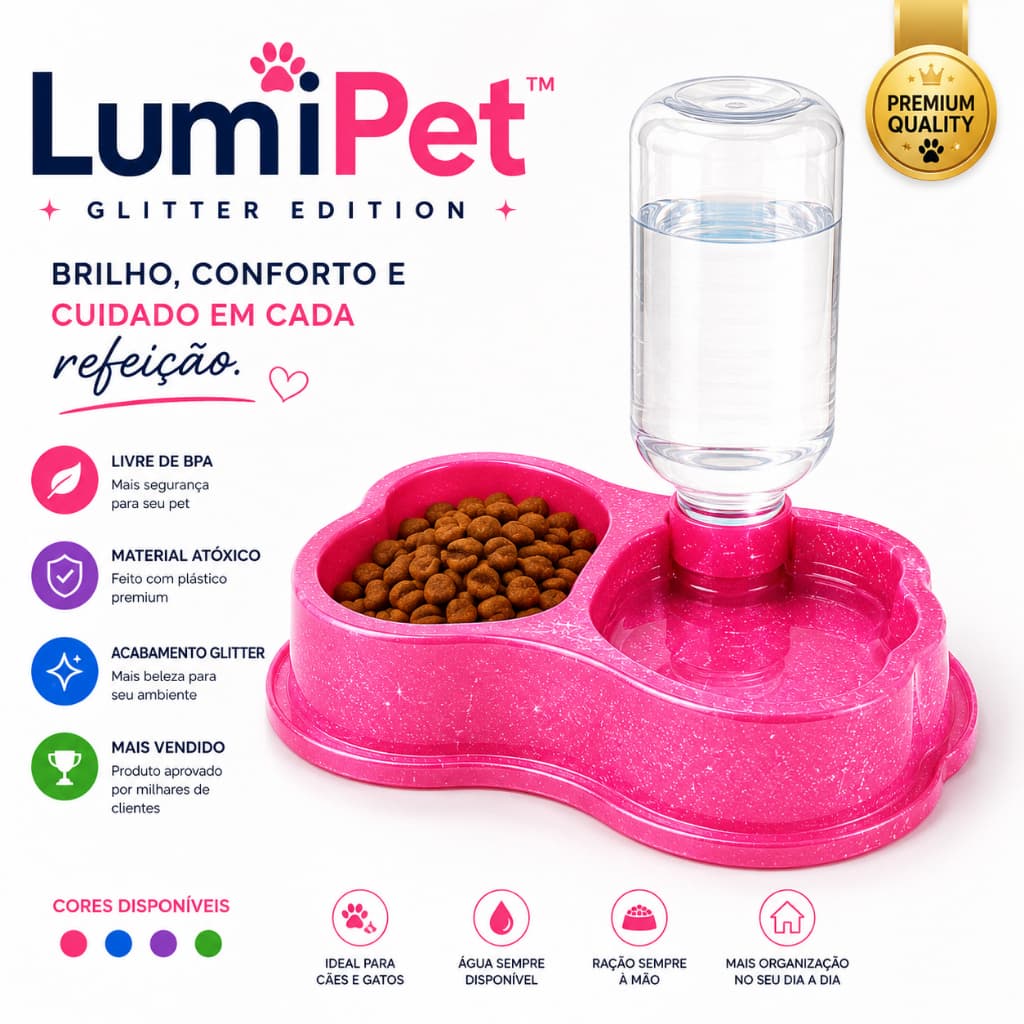 Comedouro Duplo Pet Anti Formiga Cachorro Gato Livre BPA 400ml Água 400g Ração MaisonPet™