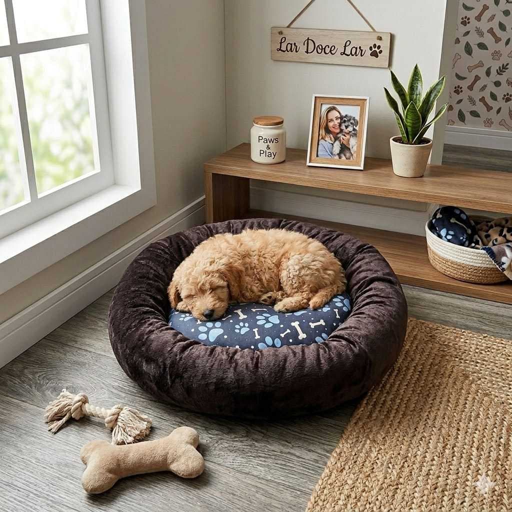 Caminha Pet Redonda Antiestresse Super Macia Lavável para Cães e Gatos Cama 60x60 Caminha com Zíper