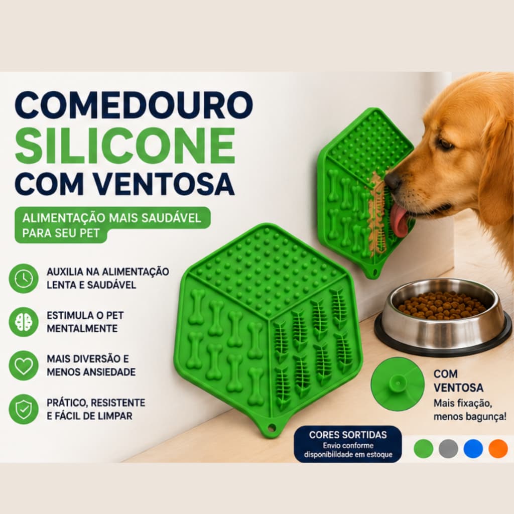 Comedouro Silicone Pet Com Ventosa Alimentação Lenta Sortido
