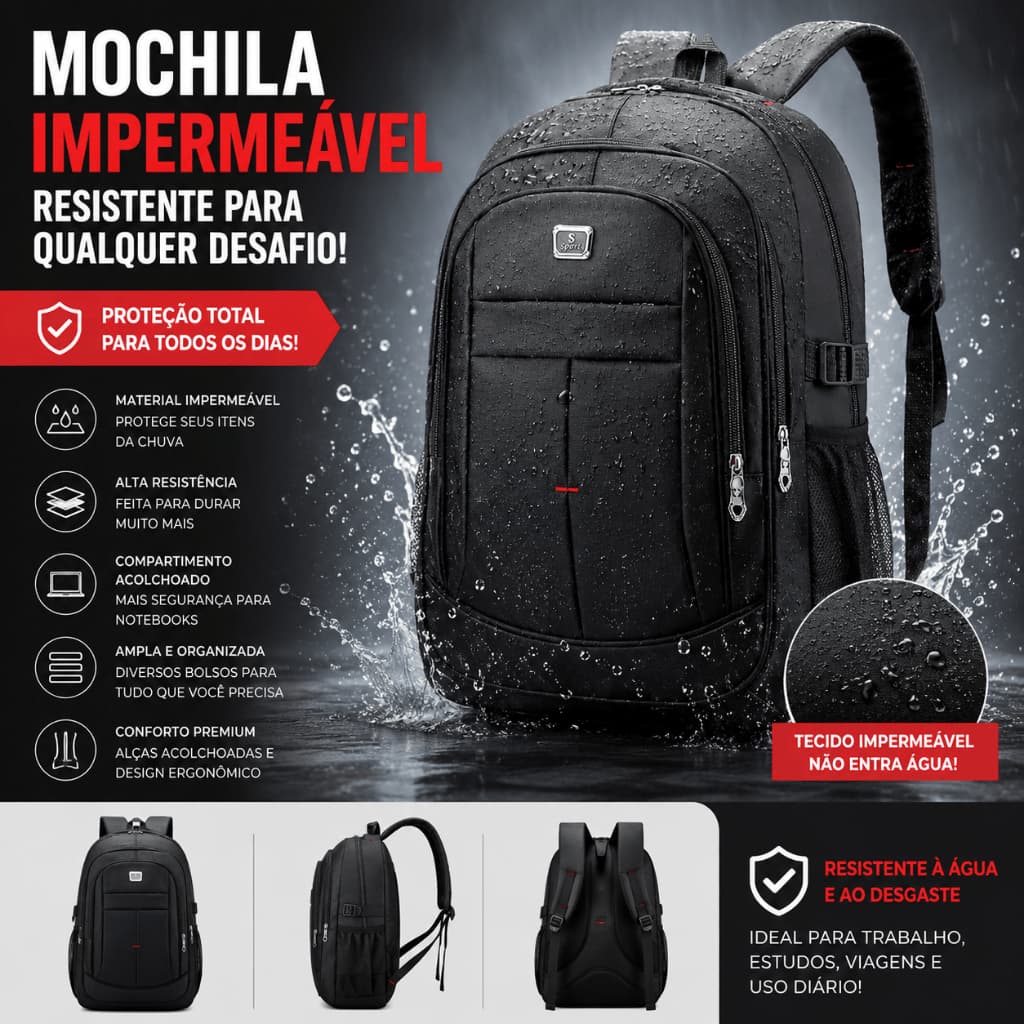 Mochila Impermeável Masculina Grande Reforçada Para Notebook Faculdade Trabalho Viagem