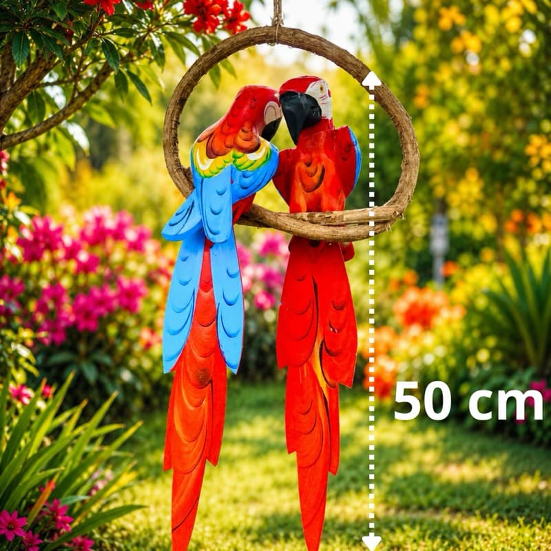 CASAL DE ARARAS E TUCANOS DE 50CM E 25CM NO CIPÓ PÁSSARO DE MADEIRA ARTESANAL ENFEITE PÁSSAROS