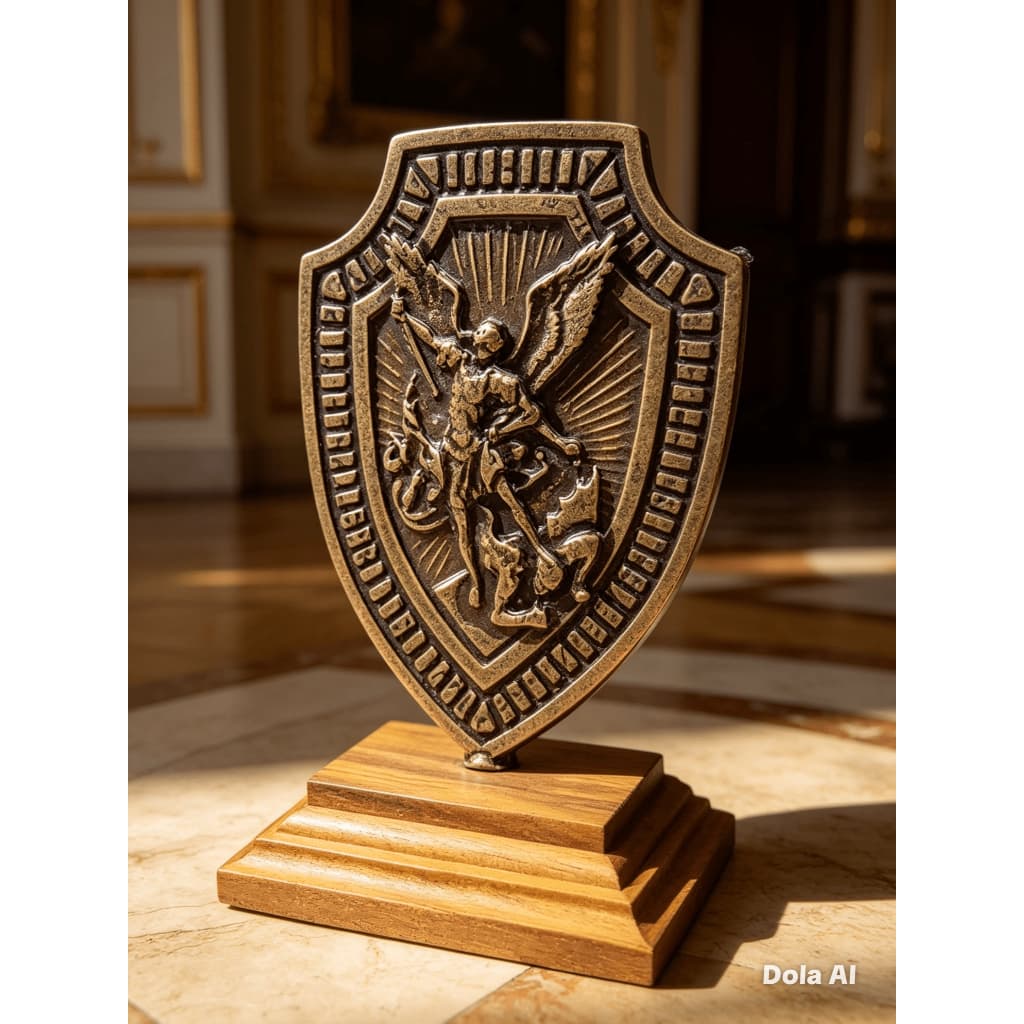 Adorno de Mesa São Miguel Metal Base Madeira