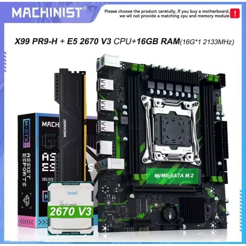 Placa-Mãe Machinist X99 PR9-H, Formato M-ATX, Socket LGA 2011-3, Suporte Xeon E5 e Memória DDR4 ECC/Desktop, Slot M.2