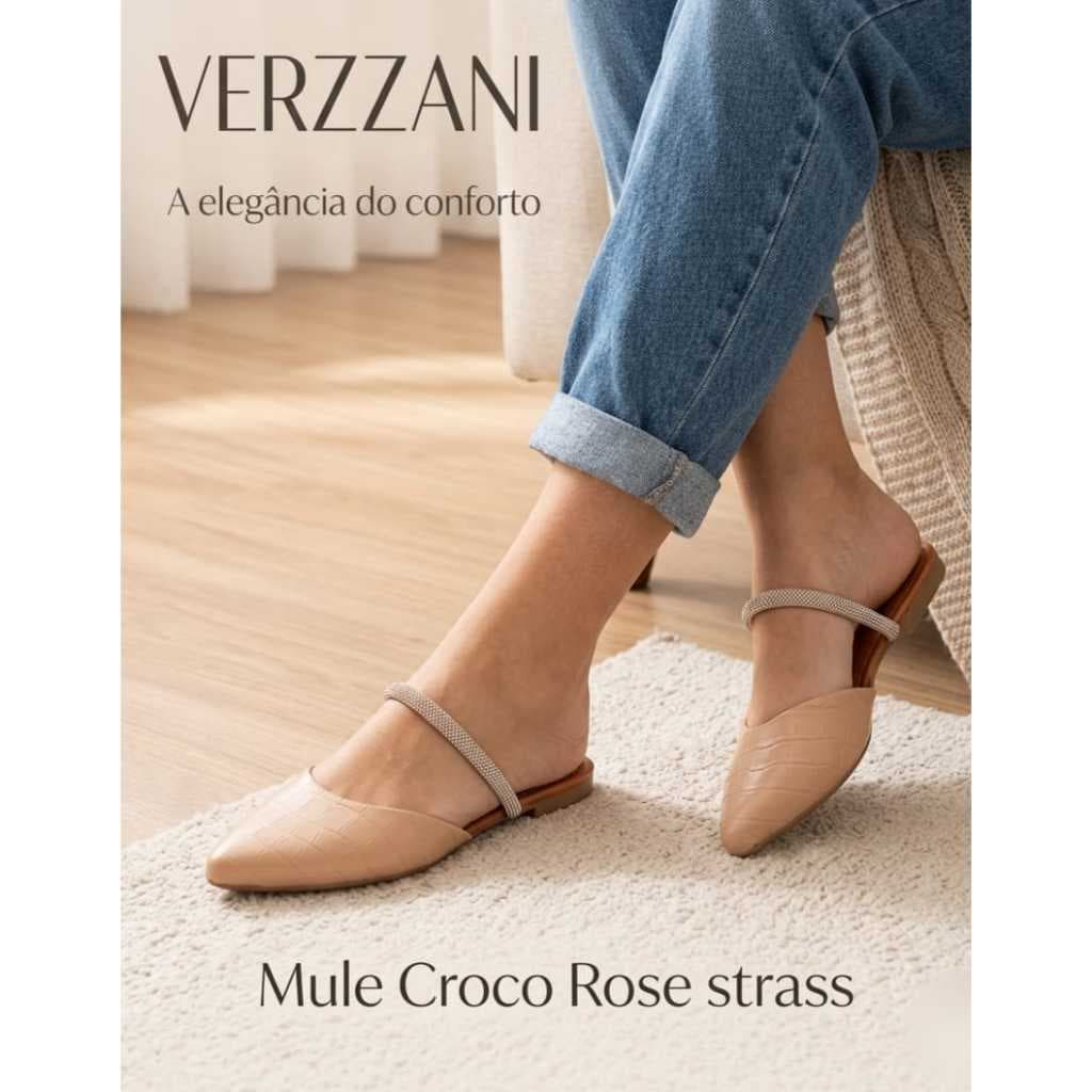 Mule Feminino Sapatilha Sapato Mulher Bico Fino casual confortável moda STRASS CROCO ROSE ZARELLA