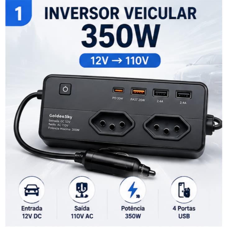 Inversor Conversor 350W 12v Para 110v Tomada + 4 Usb 5v 1.2a