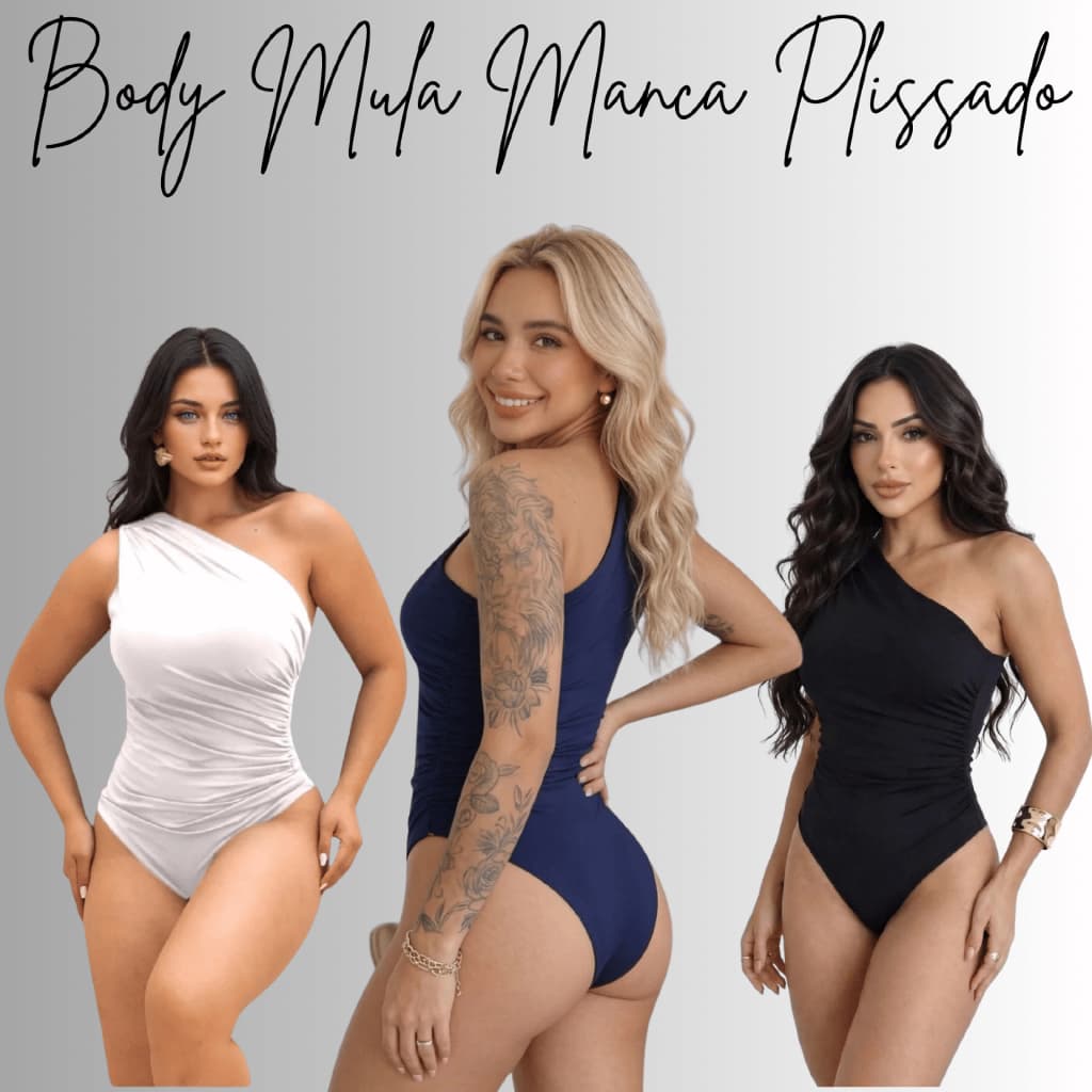 Blusa Feminina Body Suplex Premium Um Ombro Só Mula Manca Plissado Com Forro Moda Tendência