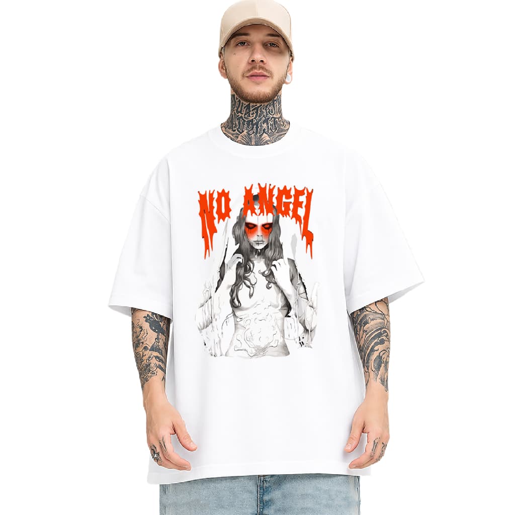 Camiseta Oversized 18 - No Angel Gótica Unissex Estampa Dark Casual Premium
