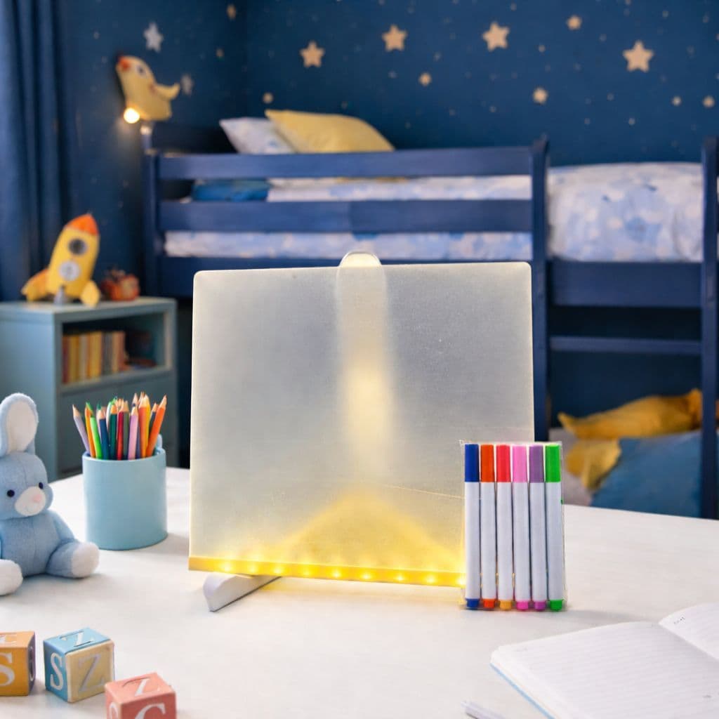 Quadro Acrílico LED 20x20cm com Canetas Coloridas Reutilizável Luz Quente USB para Desenho Recados Decoração Quarto