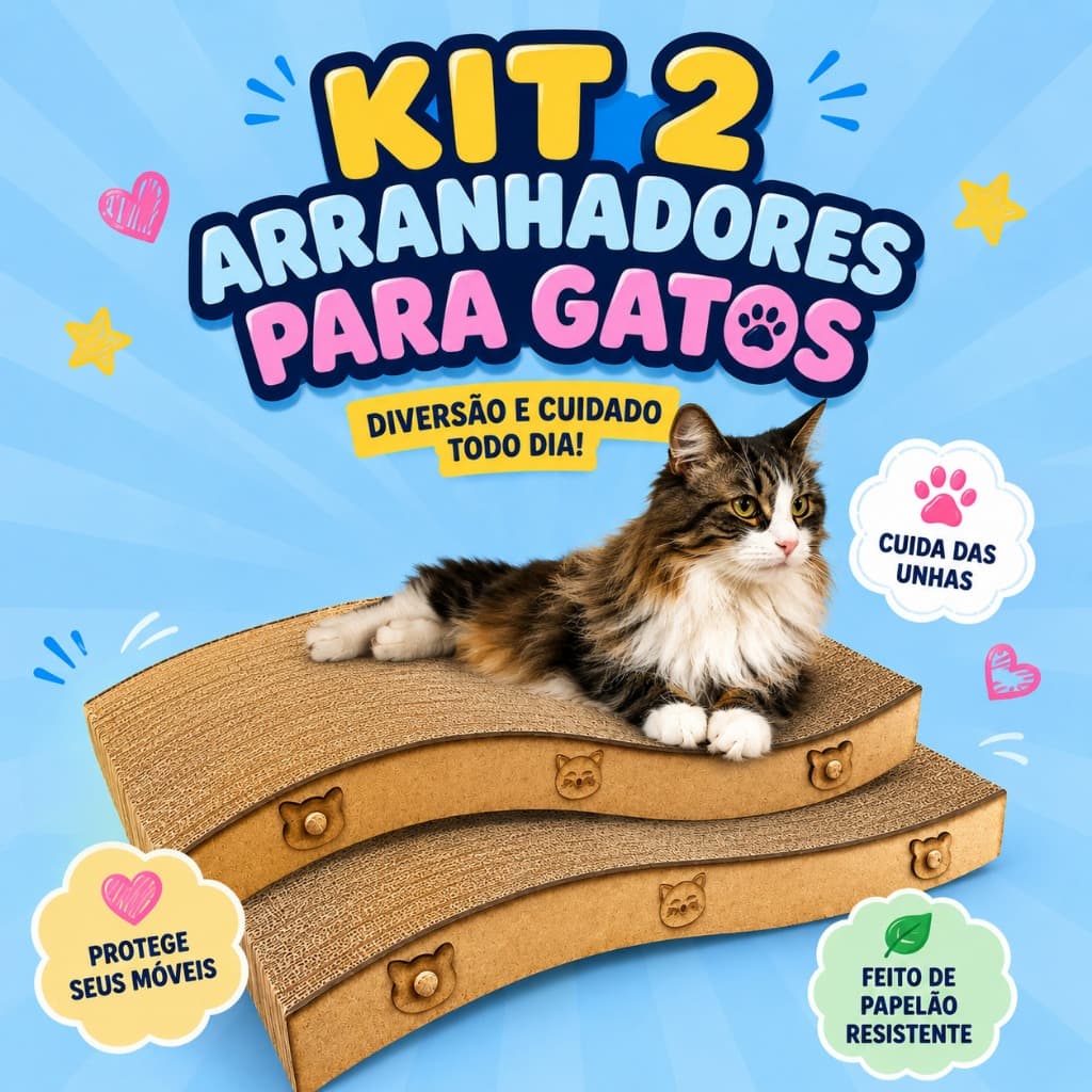 kit 2 Brinquedo Para Gatos Arranhador anatômico Antiestresse De Papelão
