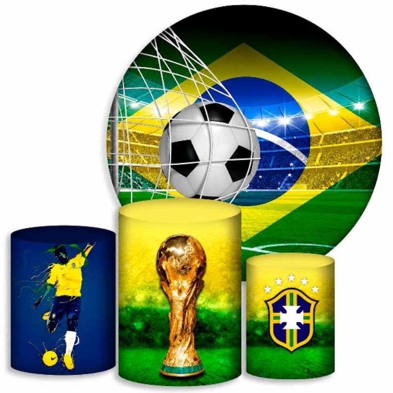 Capas Para Cilindros + Painel - Brasil Copa do Mundo  - Kit Decoração Festa / Pegue e Monte