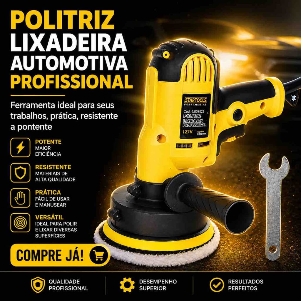 Politriz Lixadeira Orbital Automotiva Eletrica Profissional Potente 127V Acabamento Carrocerias