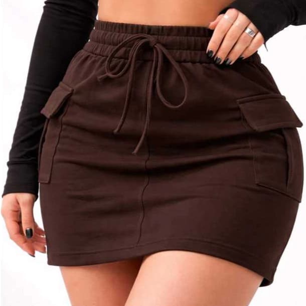Saia Cargo Moletom Moletinho Feminina Cintura Alta com Bolso